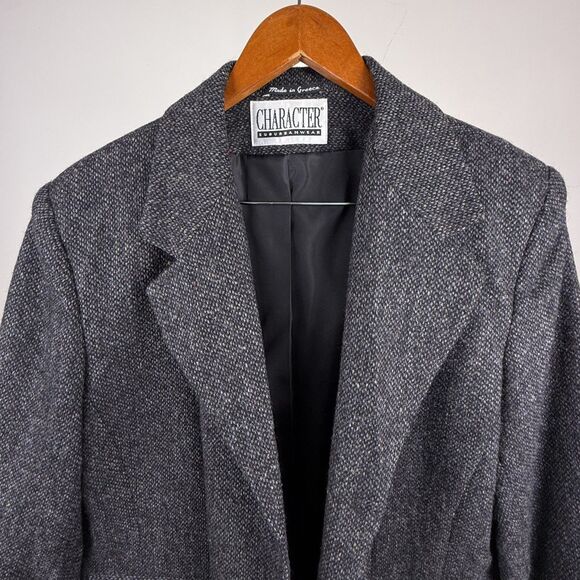 Vintage 80s 90s Wool Tweed Oversized Blazer Gray Donegal Style - Picture 11 of 14